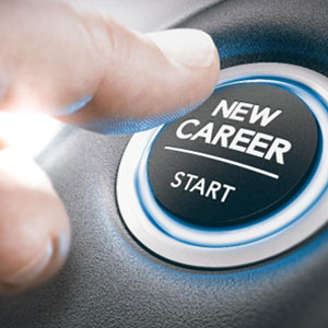 Person starts new career by pressing "new career start" button in the car - Hall Jackson and Associates P.C